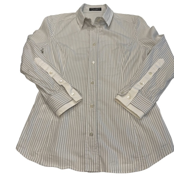 DOLCE GABBANA Womens Button Up Shirt Gray & White Stripes Size US 8 EU 44 - Picture 1 of 15